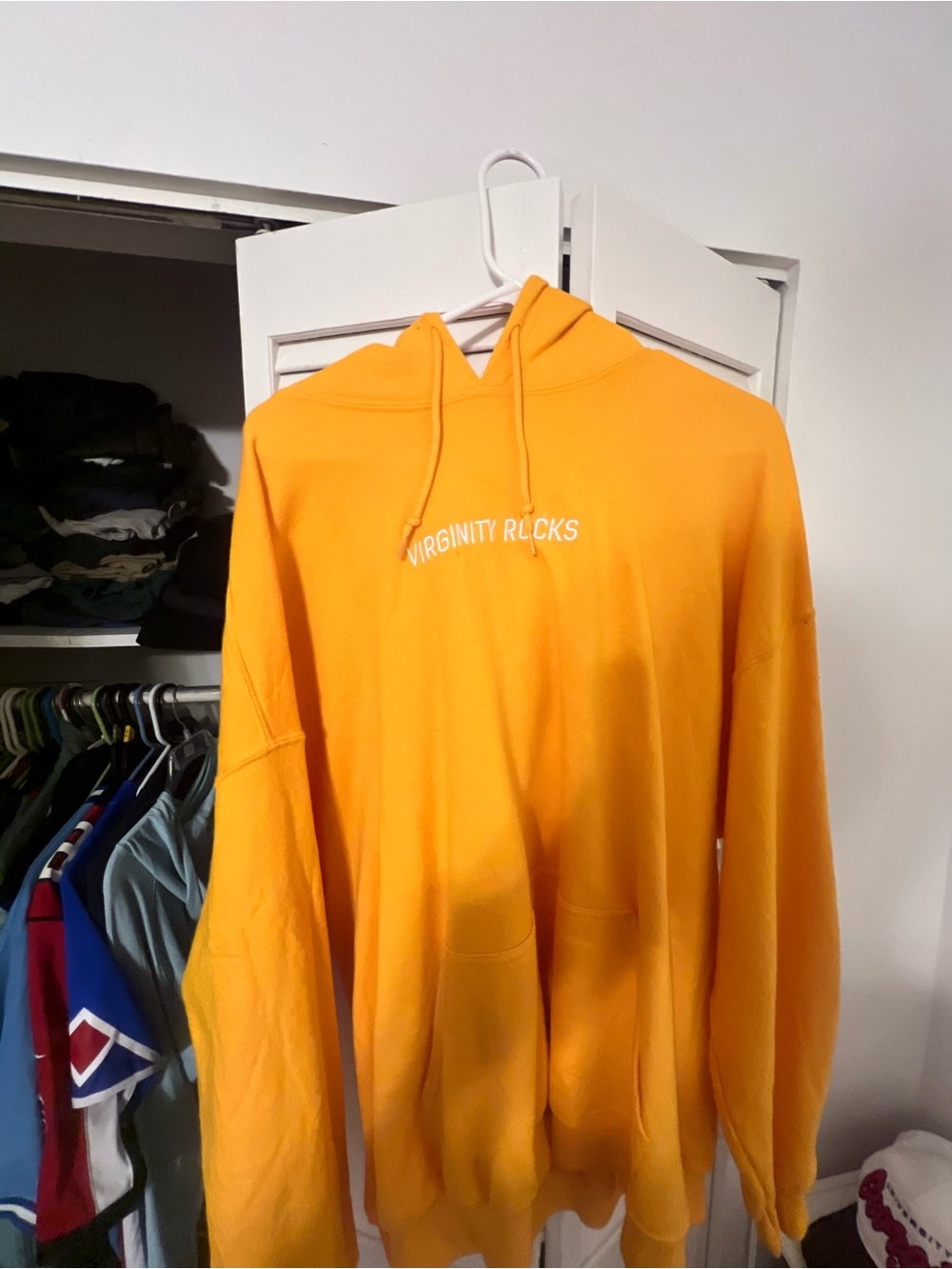 Virginity Rocks Men's Yellow Pullover Hoodie